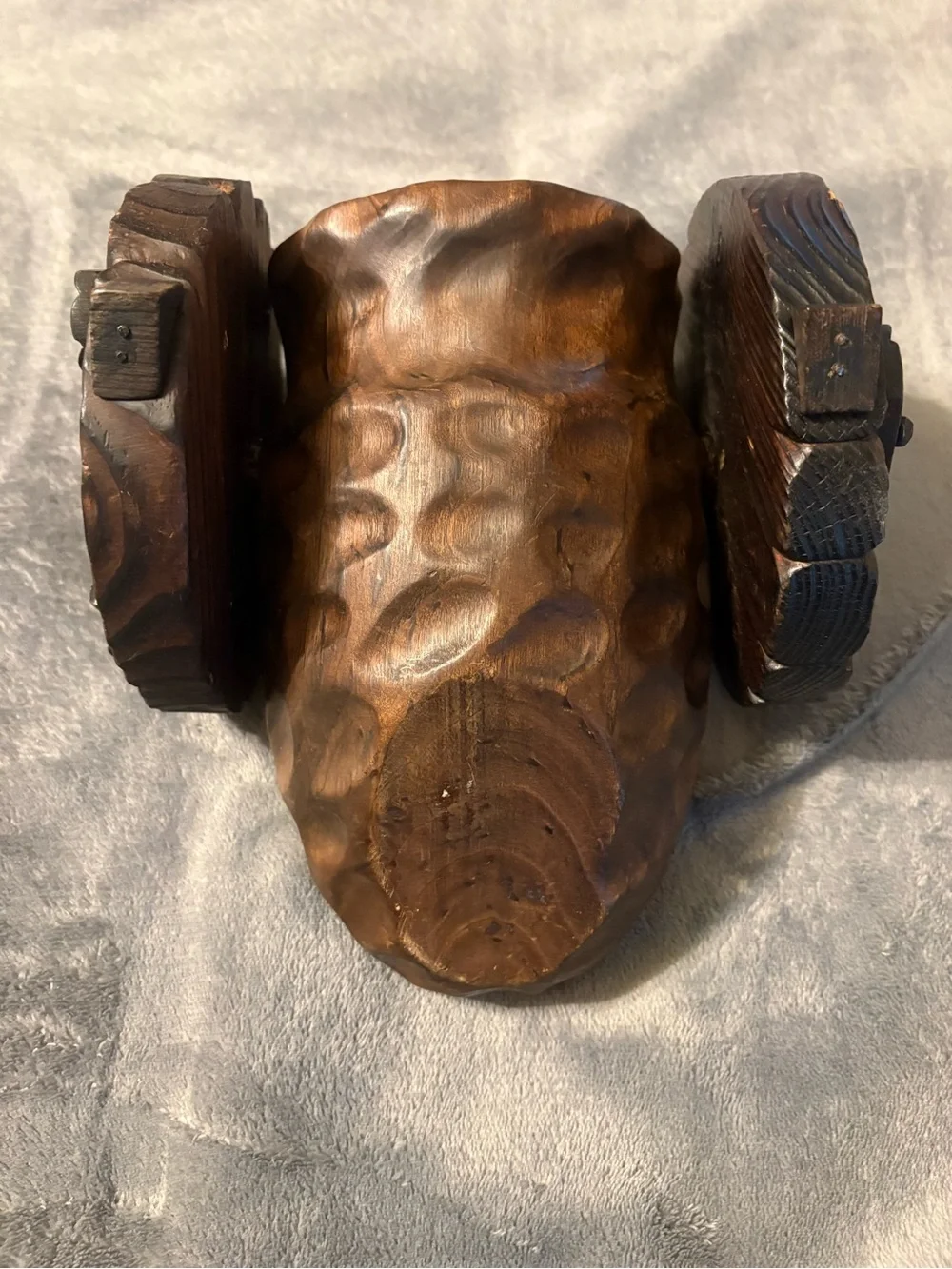 Rustic Dark Brown Solid Wooden Cannon Wine Bottle Holder